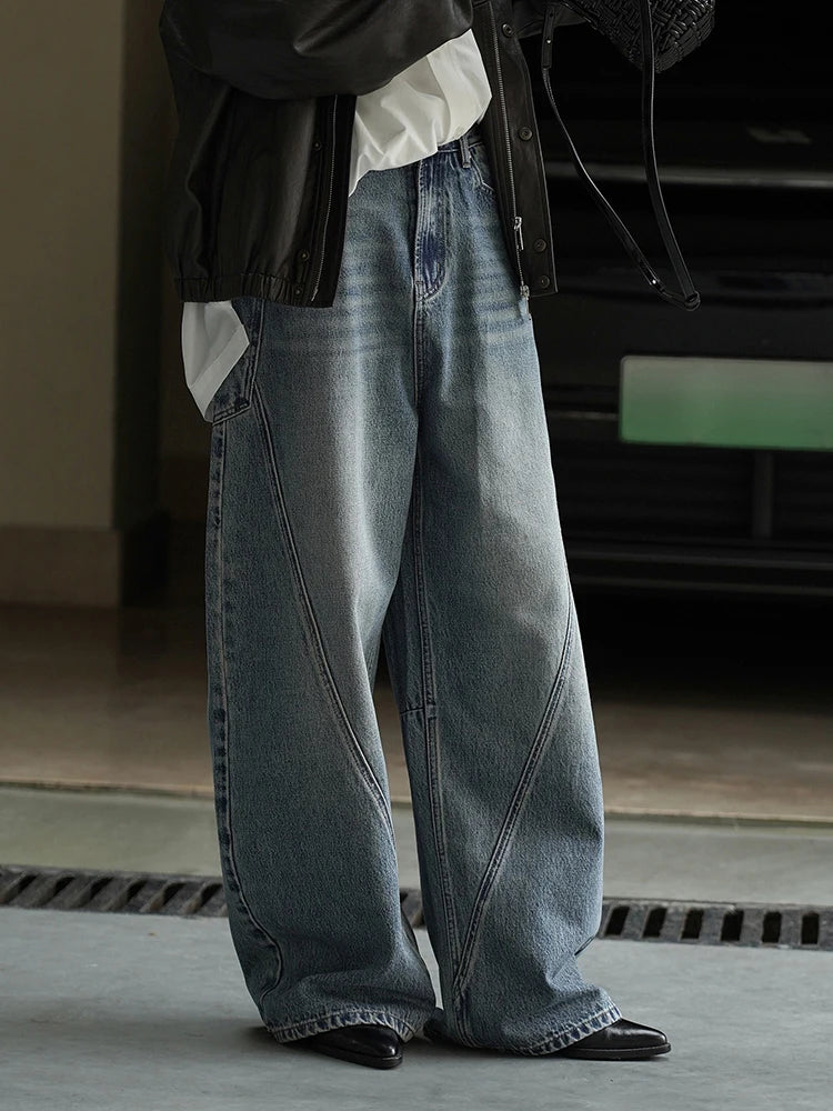 Y2K High Waist Blue Denim Irregular Spliced Barrel Jeans