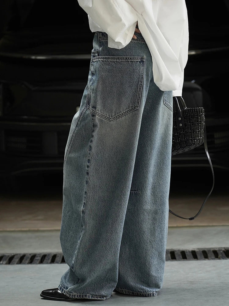 Y2K High Waist Blue Denim Irregular Spliced Barrel Jeans