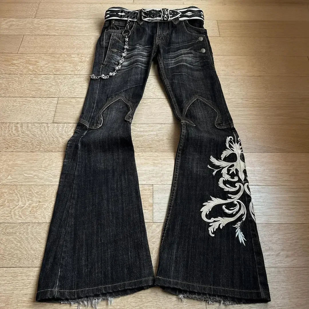 Y2K High Waist Embroidered Grunge Flared Jeans