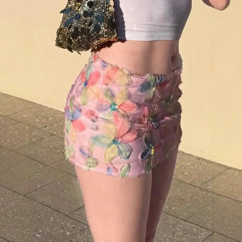 Y2K High Waist French Floral Mini Skirt