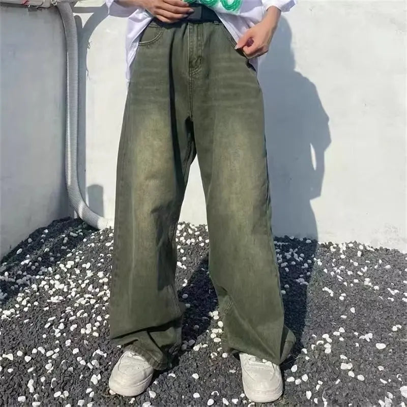 Y2K High Waist Gradient Green Denim Jeans