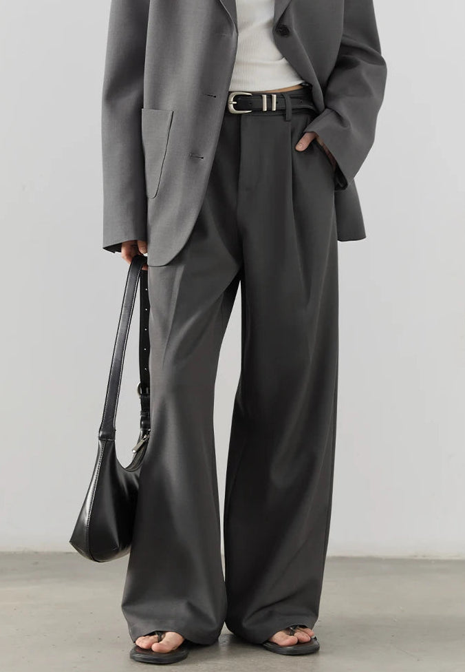 Y2K High Waist Pleated Boyfriend Fit Trousers