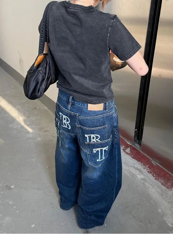 Y2K High Waist Print Graphic Multi Pocket Jeans
