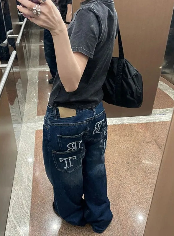 Y2K High Waist Print Graphic Multi Pocket Jeans