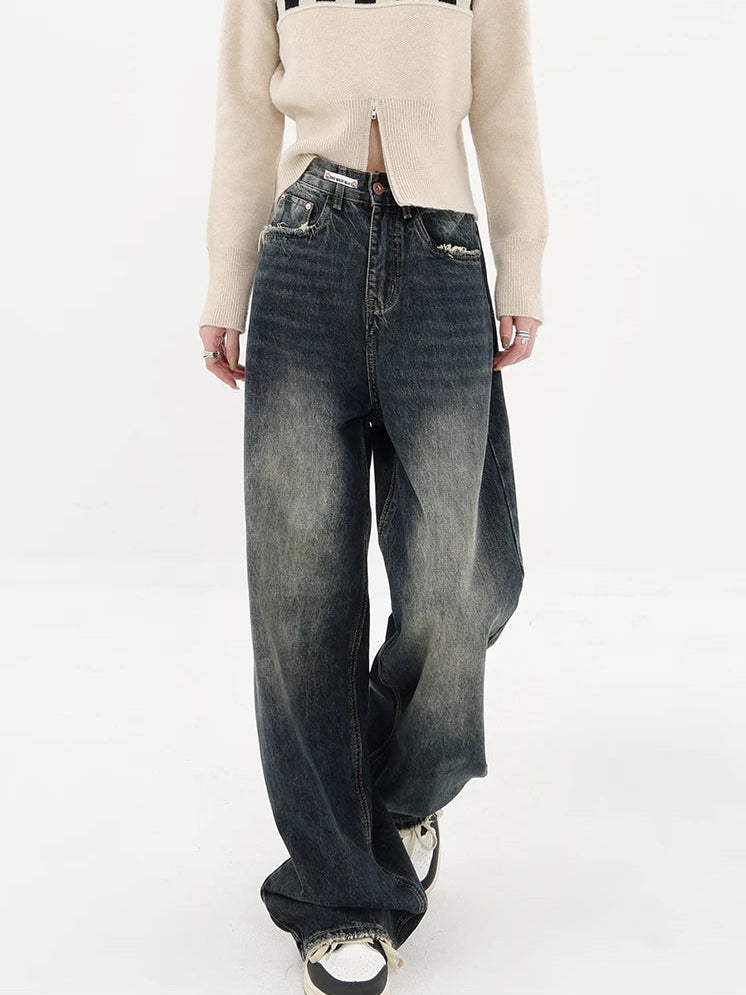 Y2K High Waist Slight Wash Baggy Boyfriend Jeans