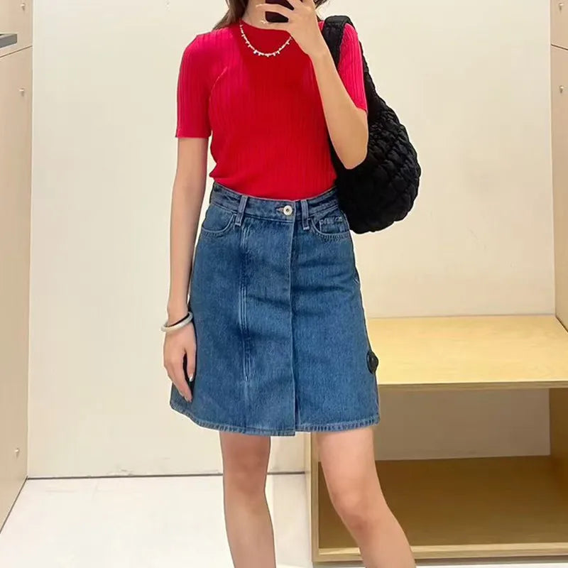 Y2K High Waist Slim Fit Long Mini Skirt