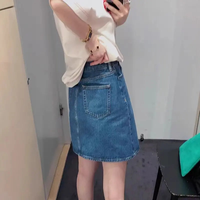Y2K High Waist Slim Fit Long Mini Skirt