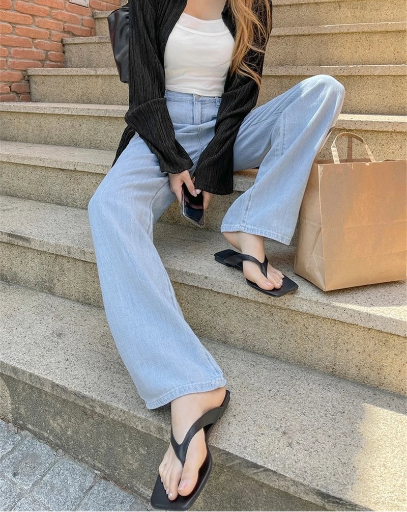Y2K High Waist Subtle Pleated Denim Jeans