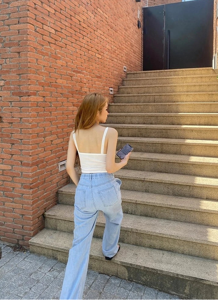 Y2K High Waist Subtle Pleated Denim Jeans