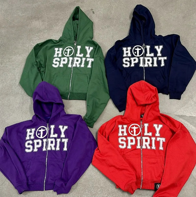 Y2K Holy Spirit Graphic Zip Up Hoodie