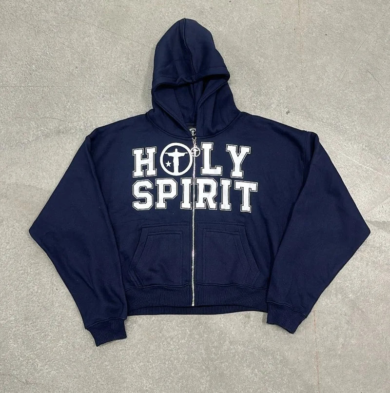 Y2K Holy Spirit Graphic Zip Up Hoodie