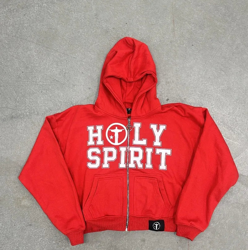 Y2K Holy Spirit Graphic Zip Up Hoodie