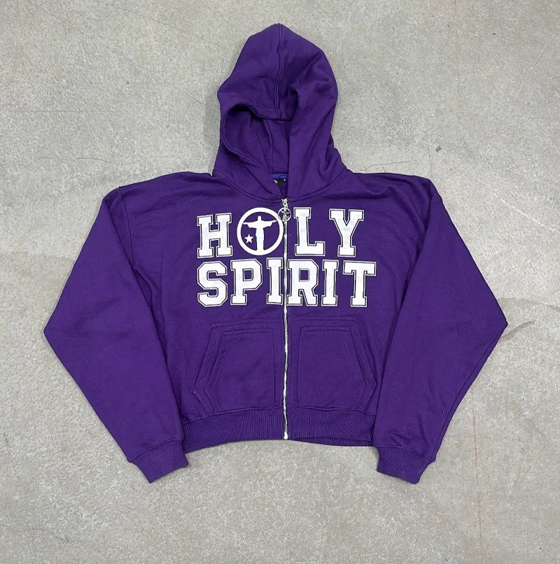 Y2K Holy Spirit Graphic Zip Up Hoodie