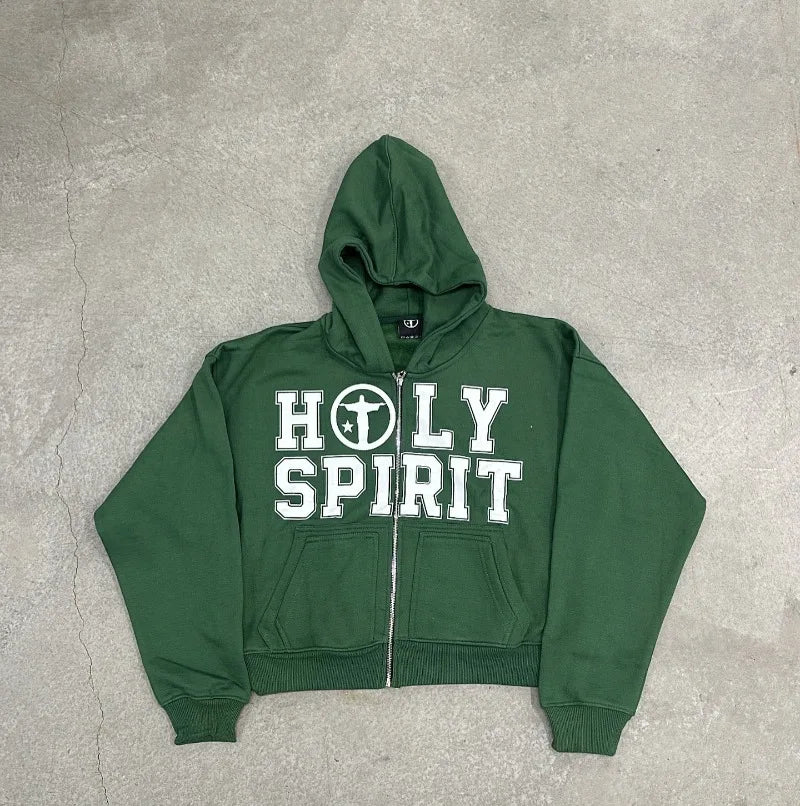 Y2K Holy Spirit Graphic Zip Up Hoodie