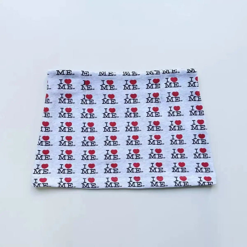 Y2K 'I Love Me' Print Low Waist A Line Mini Skirt