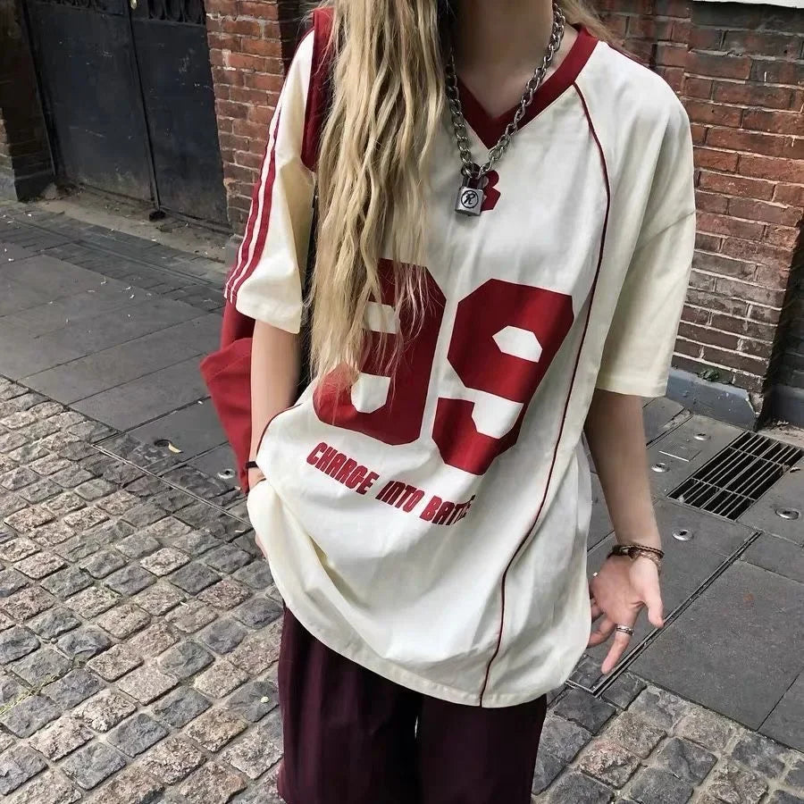 Y2K Into Battle V Neck Old School Soccer Jersey