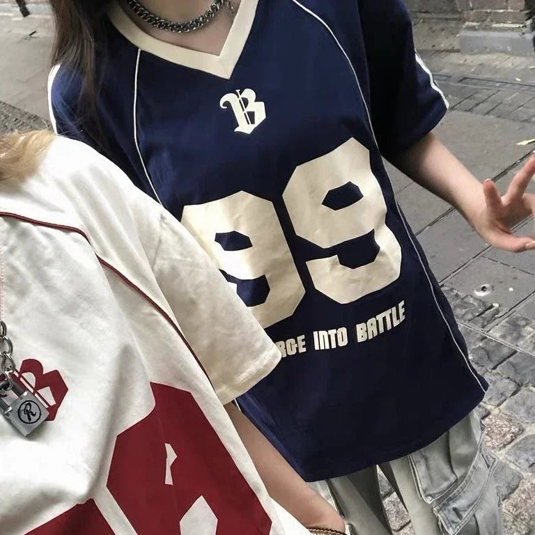 Y2K Into Battle V Neck Old School Soccer Jersey