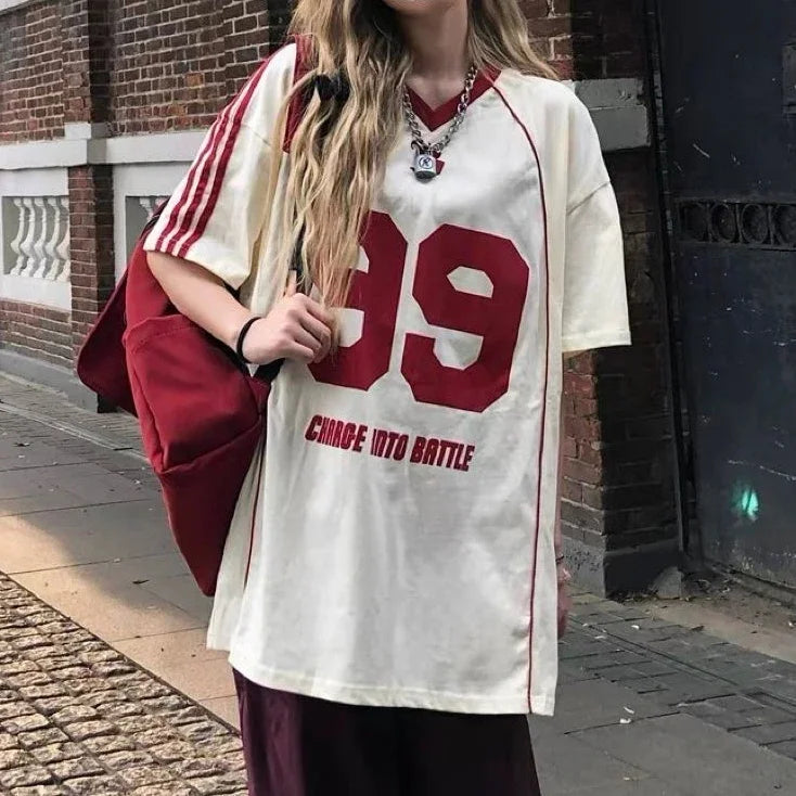 Y2K Into Battle V Neck Old School Soccer Jersey