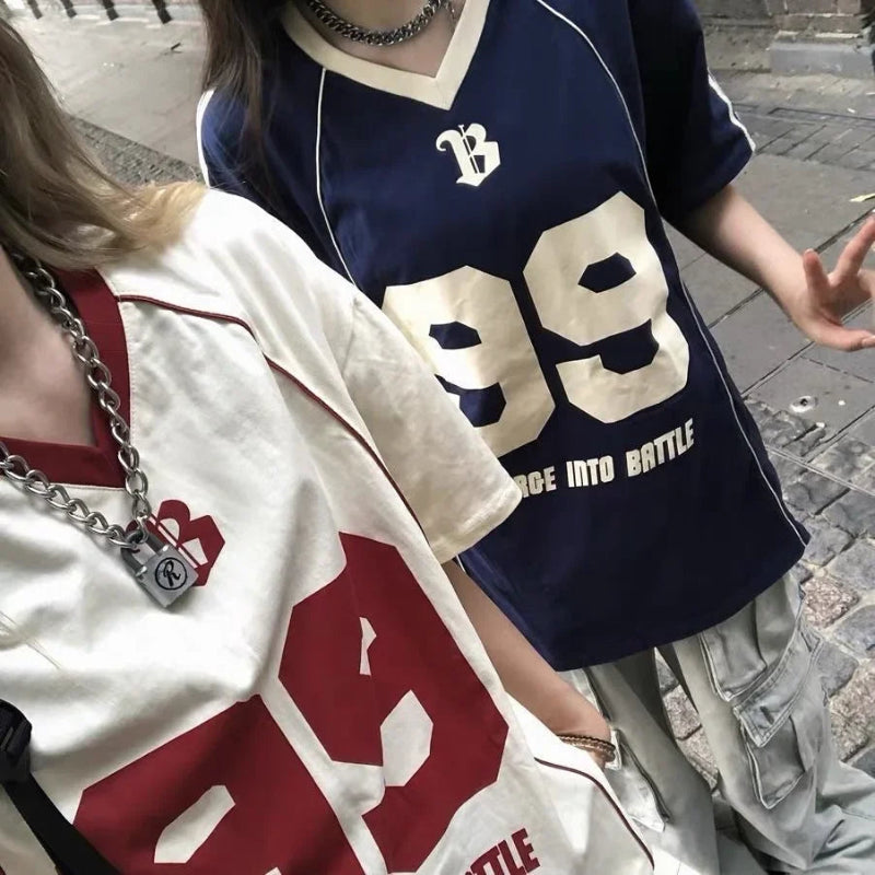 Y2K Into Battle V Neck Old School Soccer Jersey