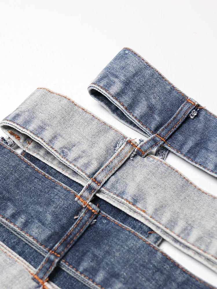 Y2K Irregular Spliced Denim Mini Skirt