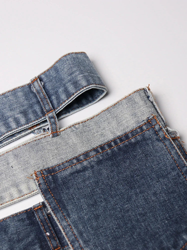 Y2K Irregular Spliced Denim Mini Skirt
