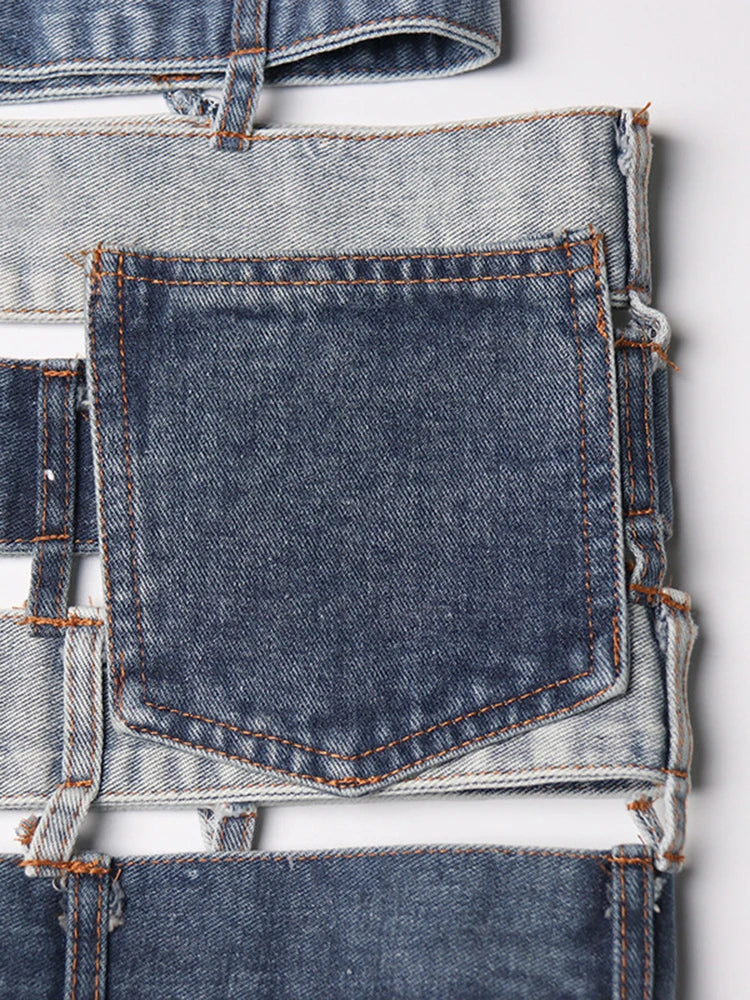 Y2K Irregular Spliced Denim Mini Skirt