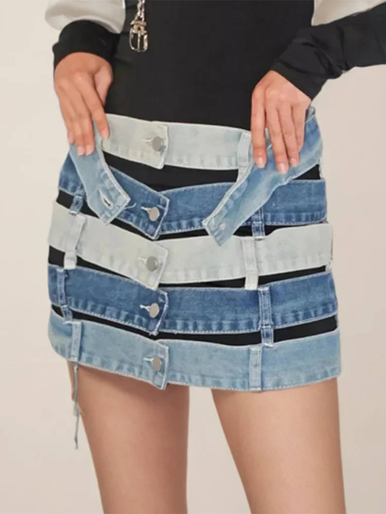 Y2K Irregular Spliced Denim Mini Skirt