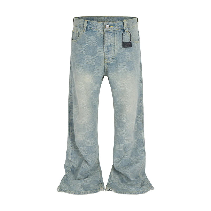 Y2K Jacquard Checkered Micro Flared Jeans