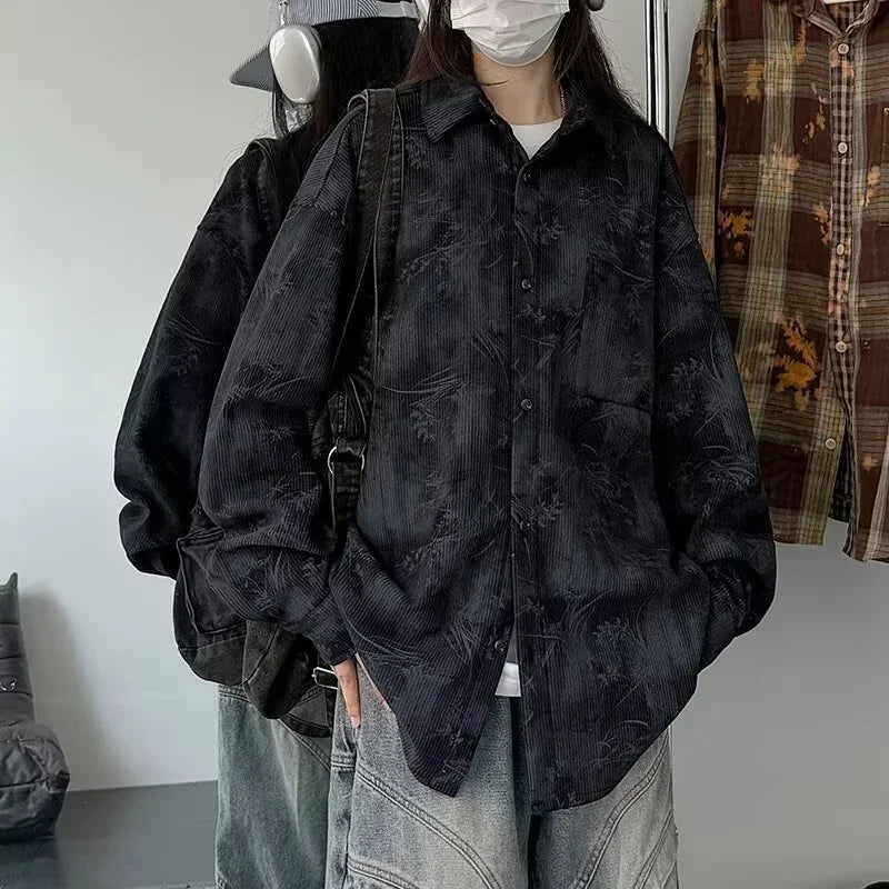 Y2K Jacquard Corduroy Long Sleeve Button Down Shirt