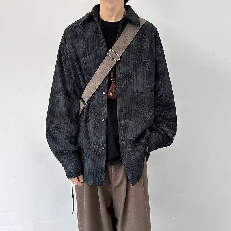 Y2K Jacquard Corduroy Long Sleeve Button Down Shirt