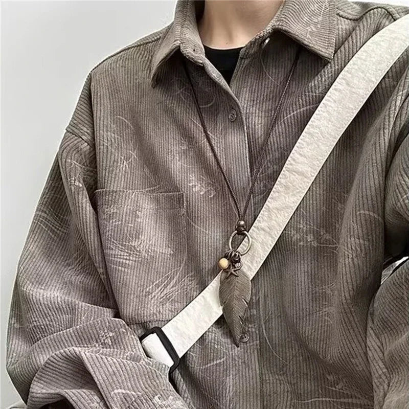 Y2K Jacquard Corduroy Long Sleeve Button Down Shirt