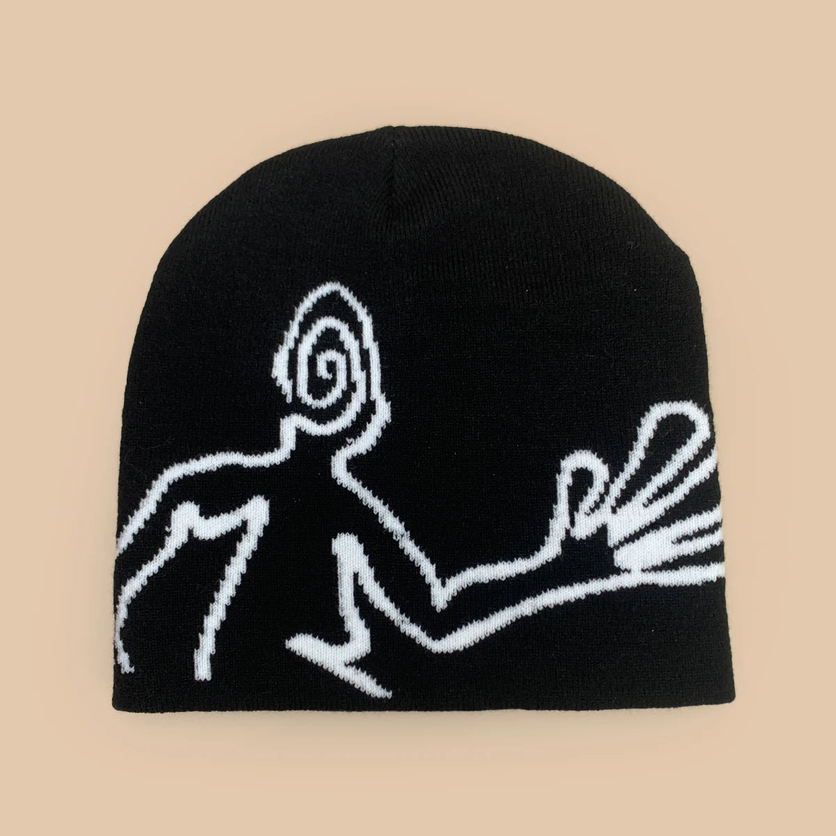 Y2K Jacquard Mystery Man Graphic Beanie