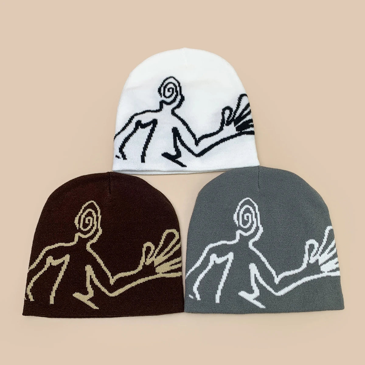 Y2K Jacquard Mystery Man Graphic Beanie