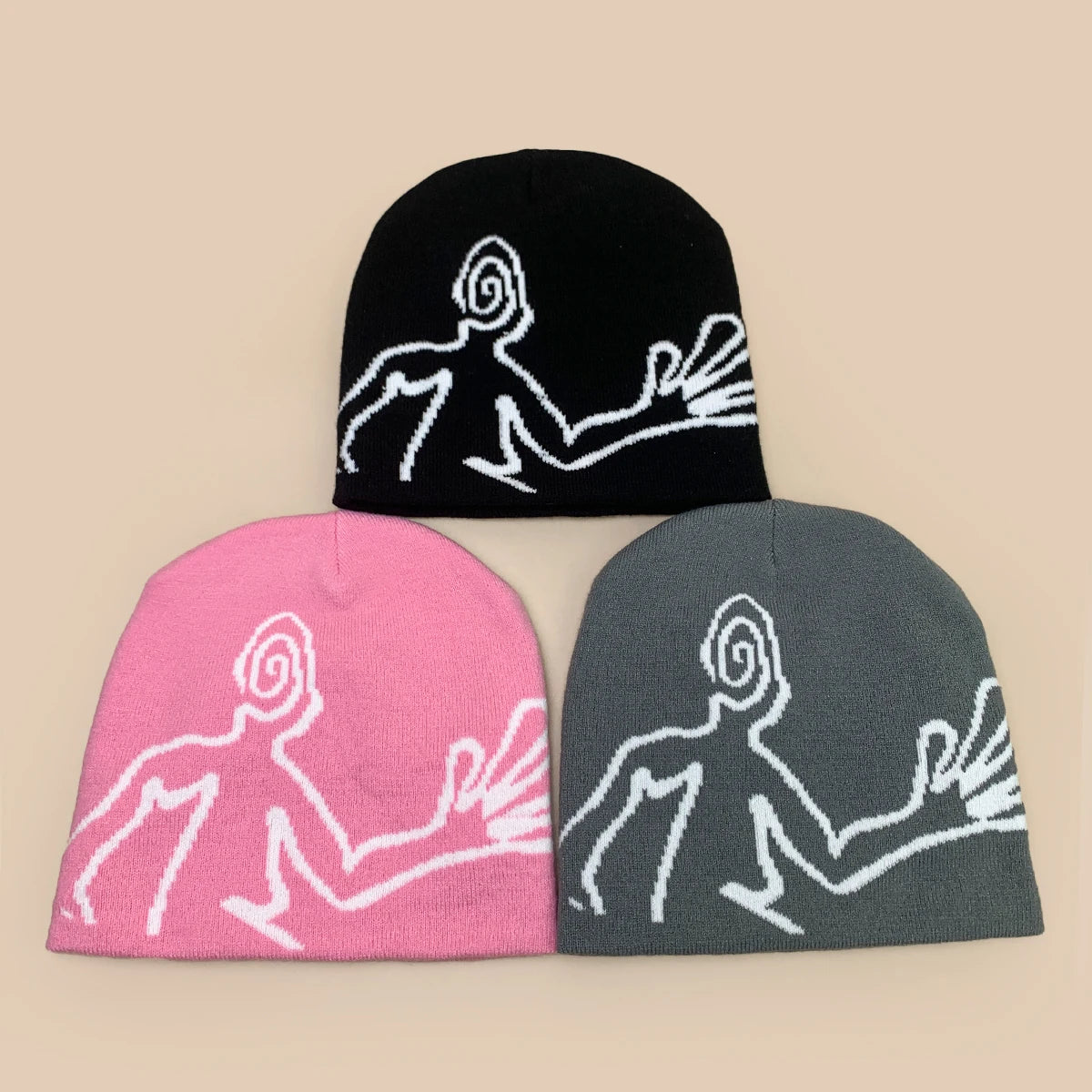Y2K Jacquard Mystery Man Graphic Beanie