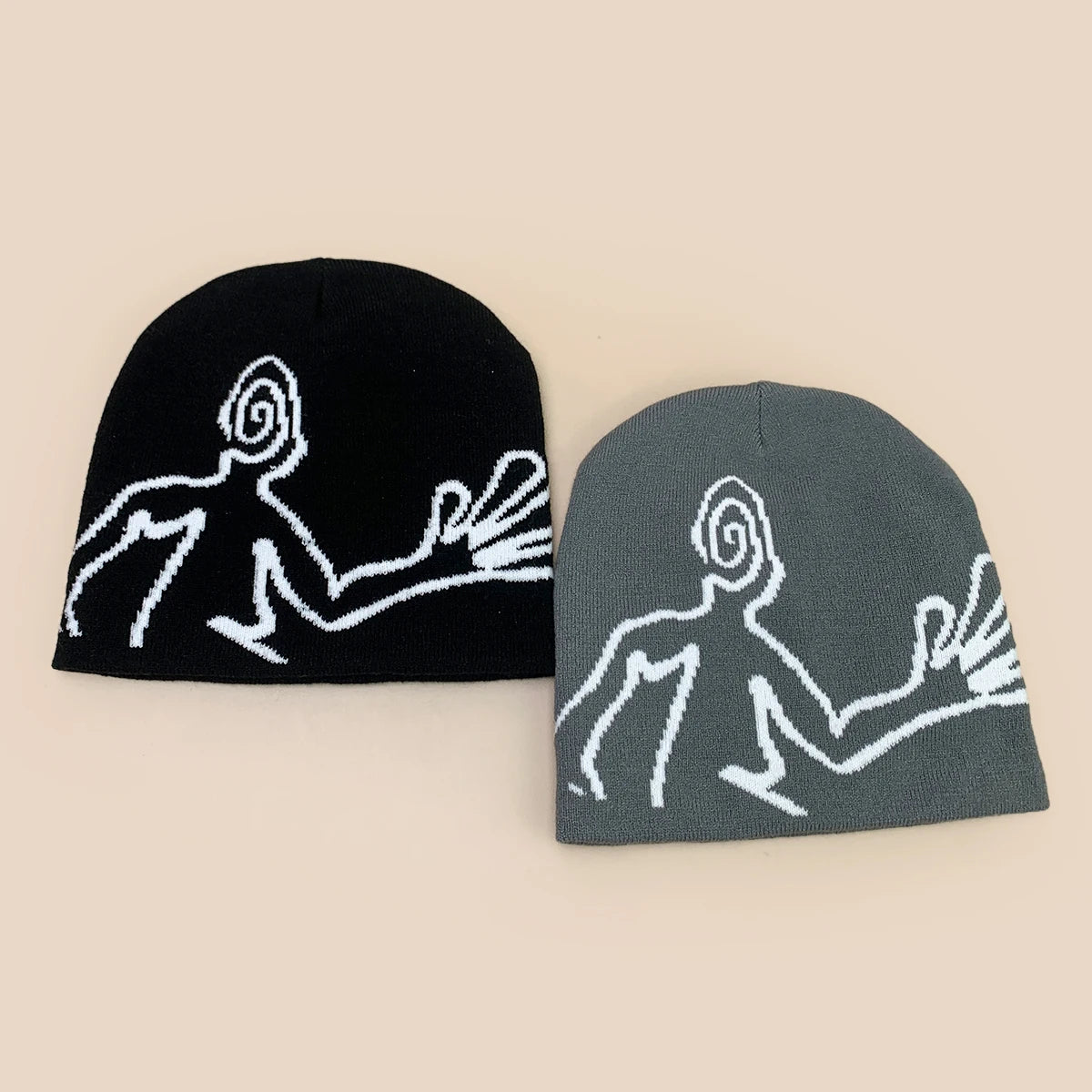 Y2K Jacquard Mystery Man Graphic Beanie