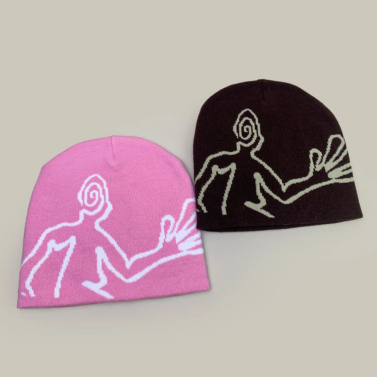 Y2K Jacquard Mystery Man Graphic Beanie