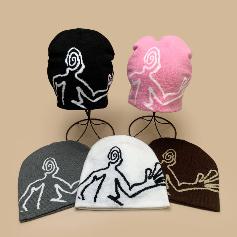 Y2K Jacquard Mystery Man Graphic Beanie