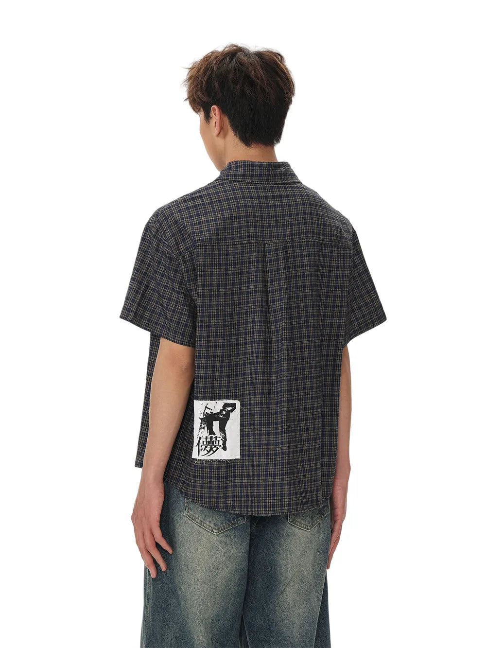 Y2K Japanese Graffiti Patch Plaid Workshirt