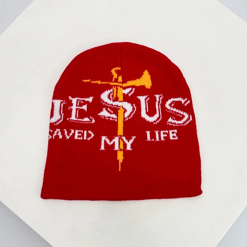 Y2K "Jesus Saved My Life" Graphic Beanie