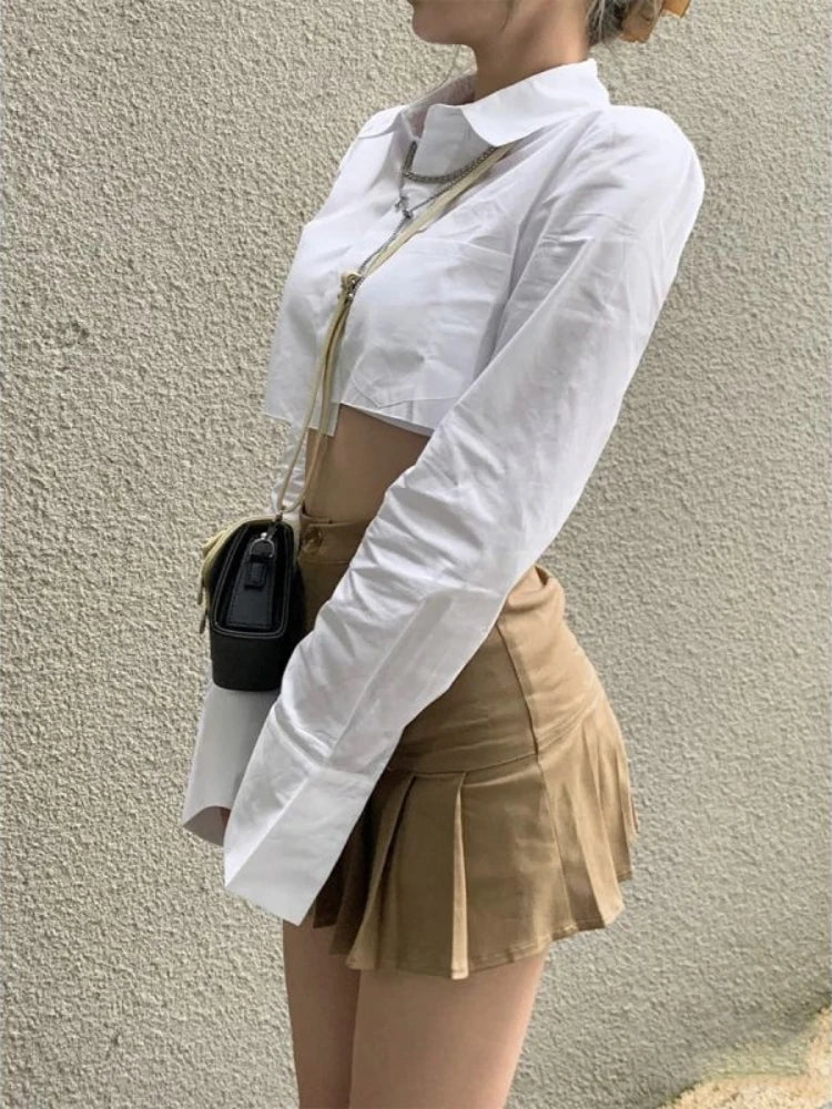 Y2K Khaki Pleated Cargo High Waist Mini Skirt