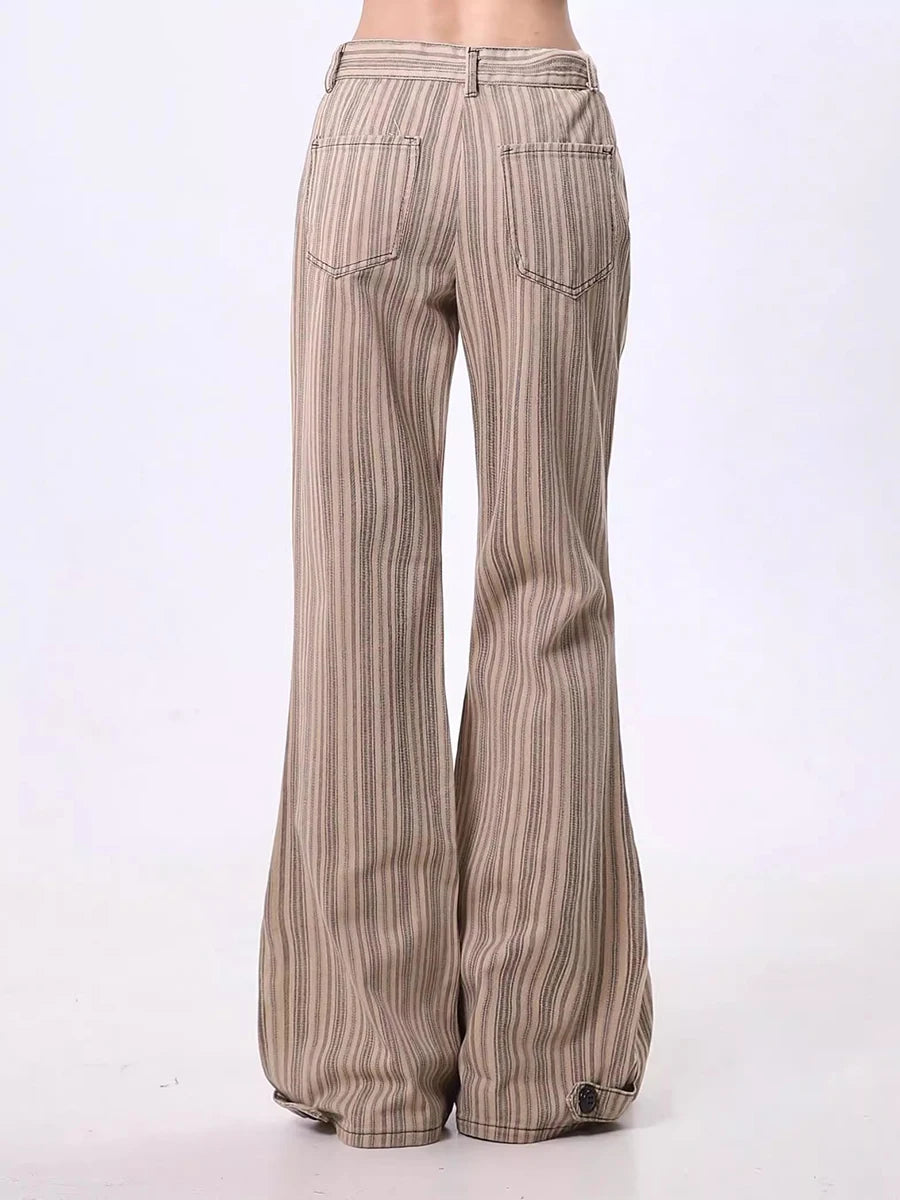 Y2K Khaki Striped Boot Cut Flare Jeans