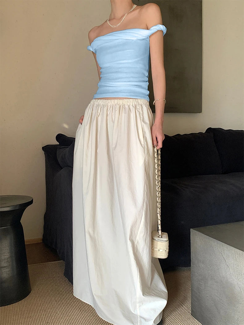 Y2K Kink Off Shoulder Slim Crop Top