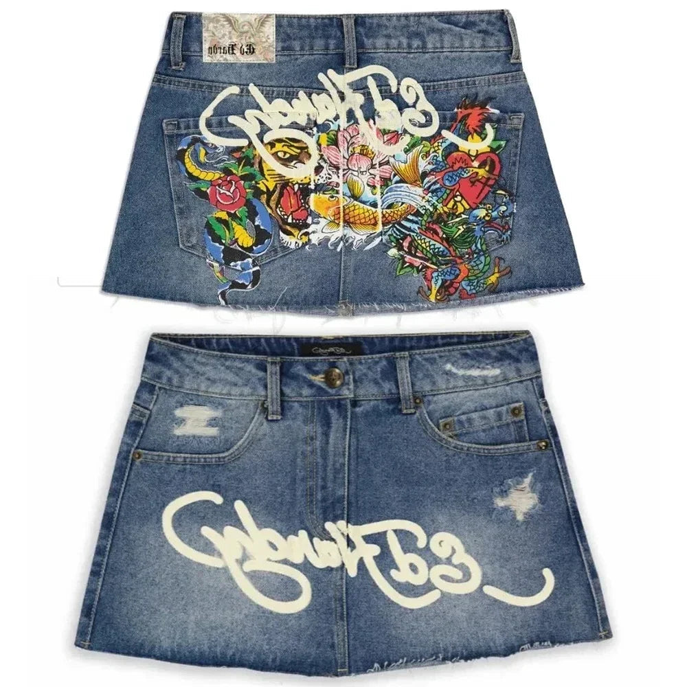 Y2K Koi Graffiti Graphic Mini Skirt