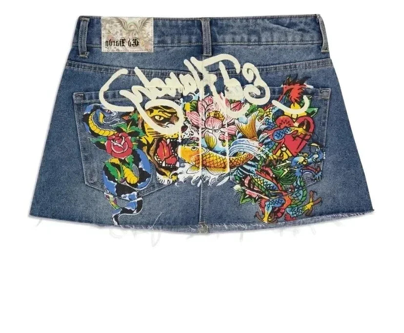 Y2K Koi Graffiti Graphic Mini Skirt