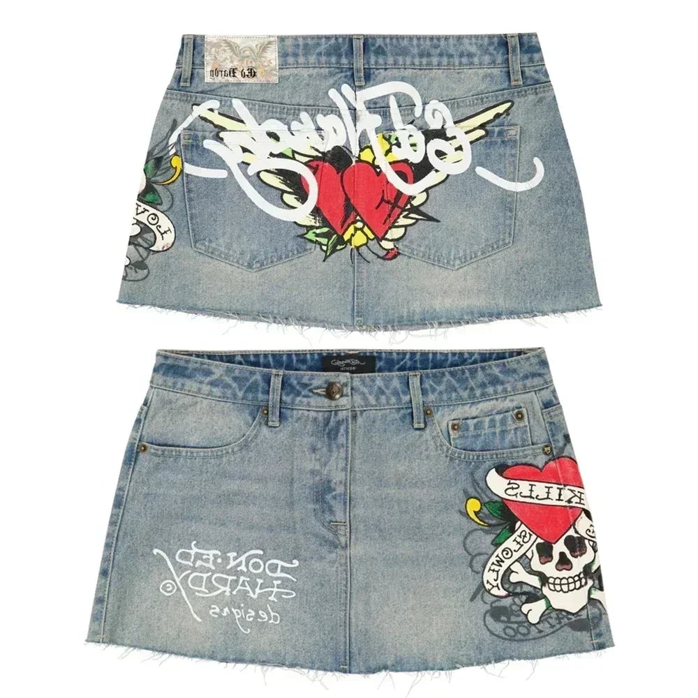 Y2K Koi Graffiti Graphic Mini Skirt