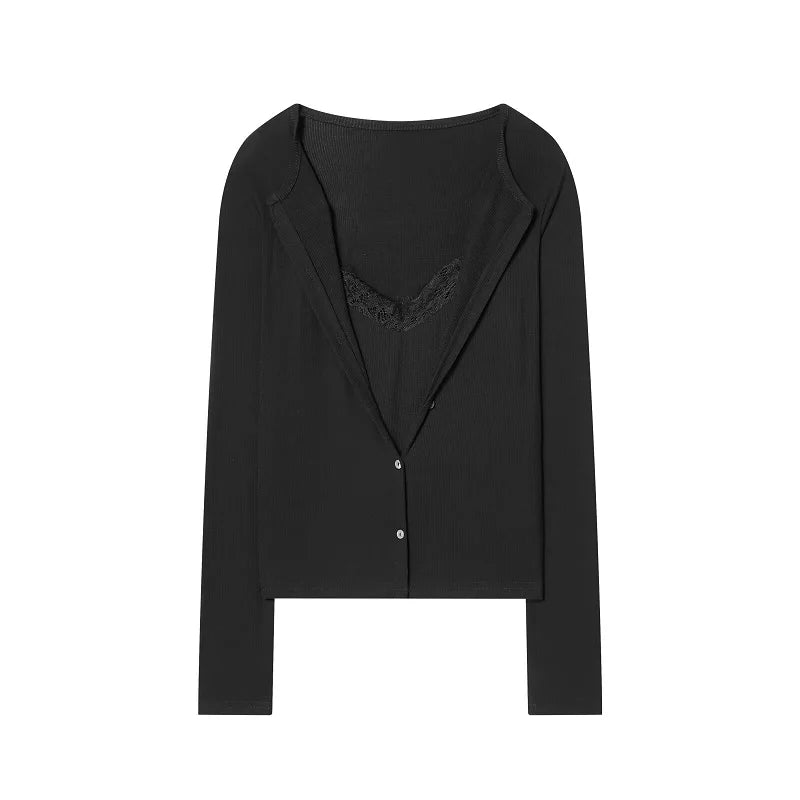 Y2K Lace Cropped Low Cut Cardigan Top