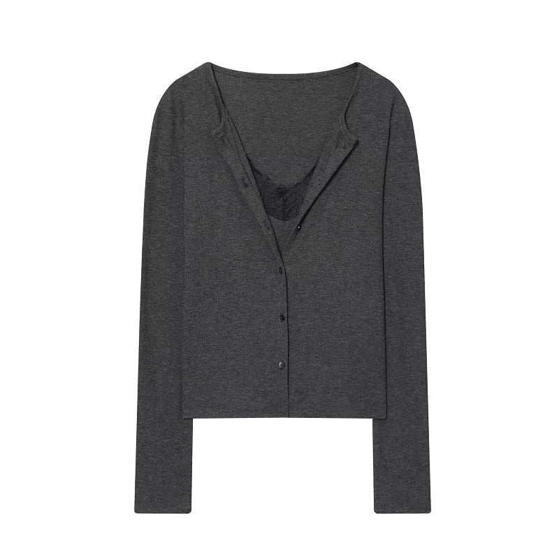 Y2K Lace Cropped Low Cut Cardigan Top