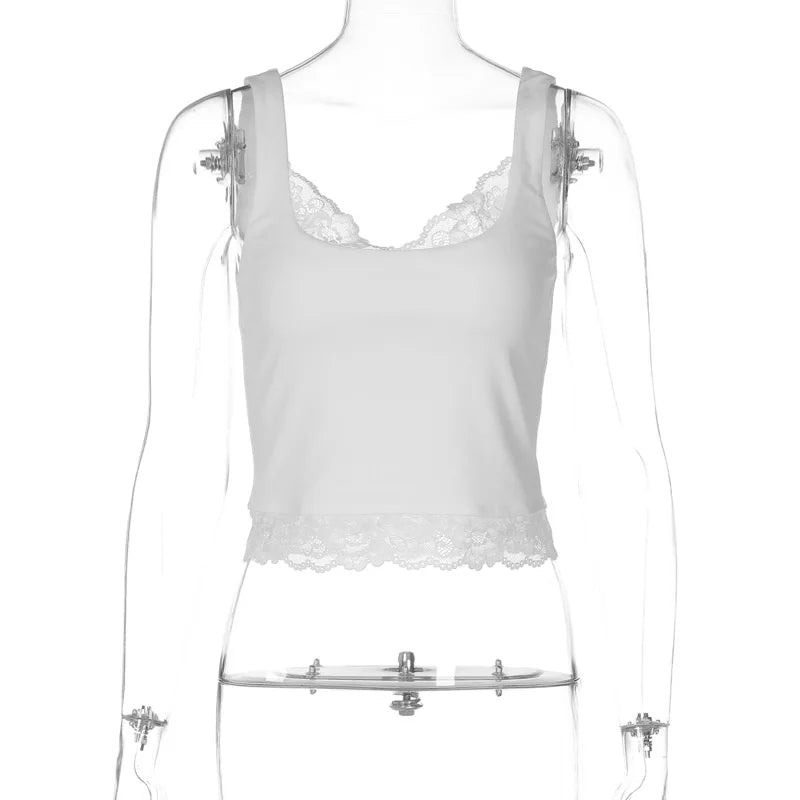 Y2K Lace Low Cut Cropped Tank Top