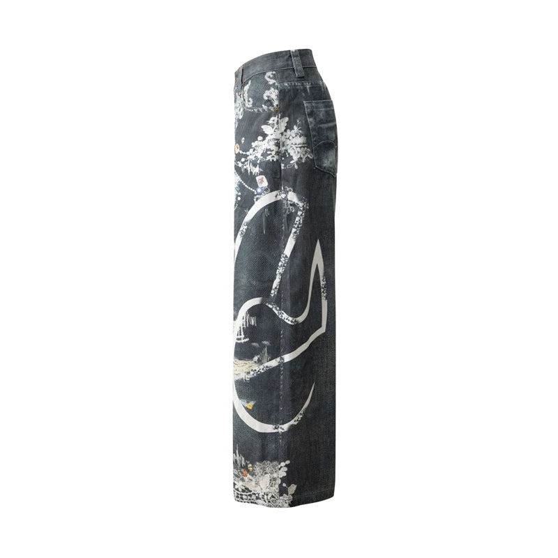 Y2K Lace Print Graphic Mens Jeans