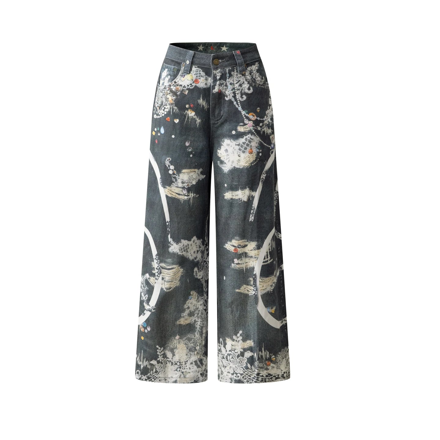 Y2K Lace Print Graphic Mens Jeans
